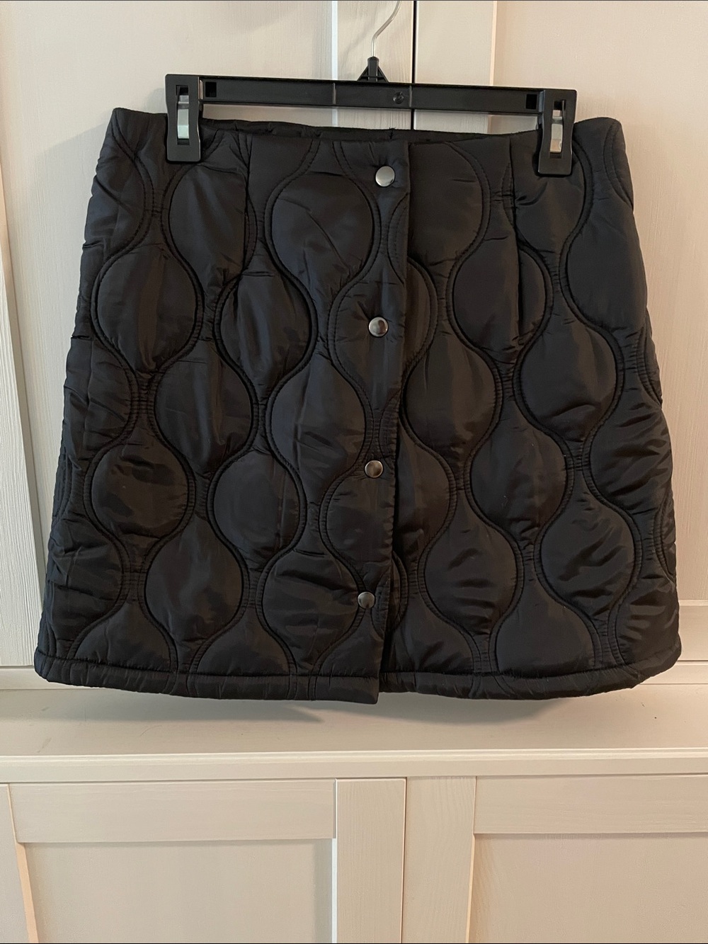 Never Fully Dressed Black Quilted Button-Front Mini Skirt